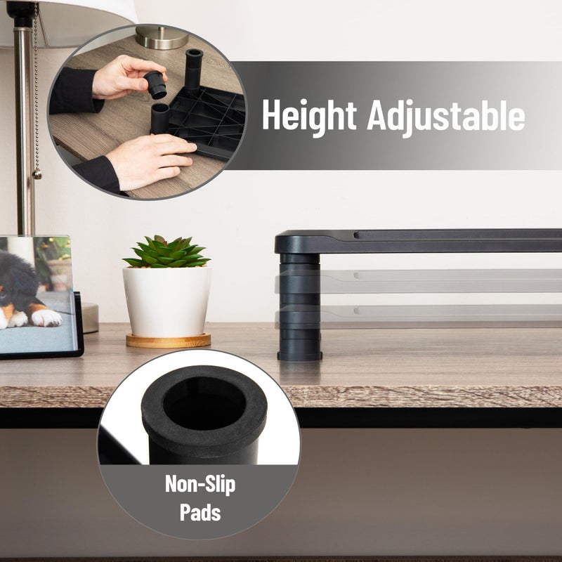 Mind Reader Monitor Stand, Height Adjustable, Laptop, Computer, Riser, Office, 15"L x 9.5"W x 4.25"H, Set of 2, Black - Image 5